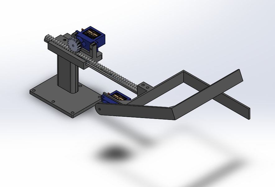 Rack and pinion scoop arm mechanism
