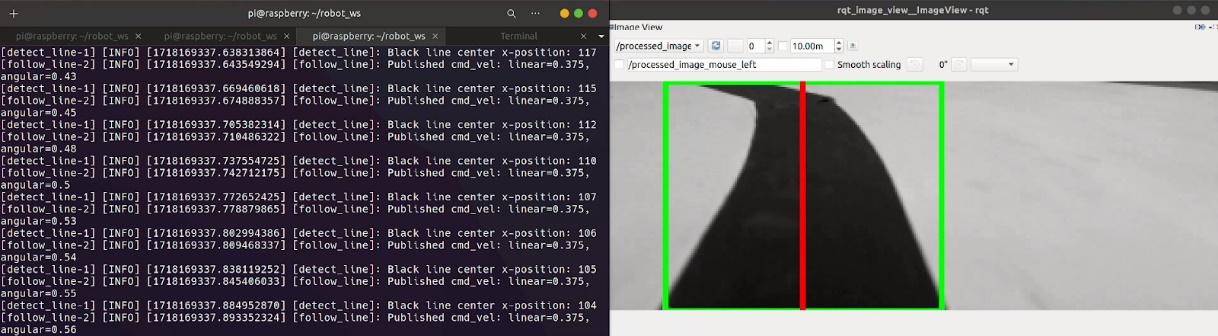 Computer vision steering: segmented regions and extracted line center used to compute lateral error
